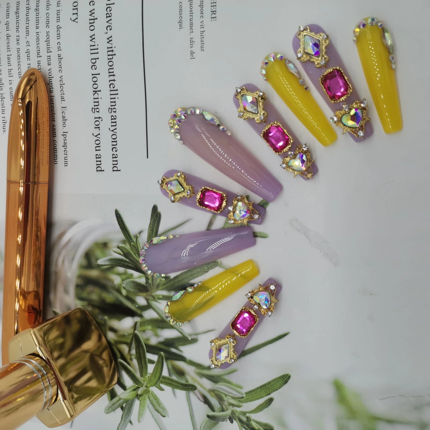 Luxury Rhinestone Press-On Nails - Designer Brand Style Acrylic (24 Pieces)