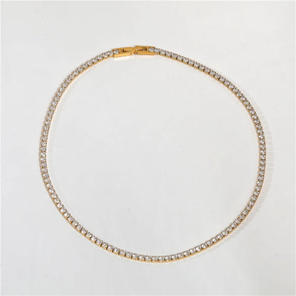 18K Gold Plated Tennis Necklace - Waterproof Zirconia Stainless Steel