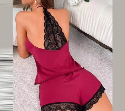 Crochet Lace Sleeveless V-Neck 2-Piece Summer Sleepwear