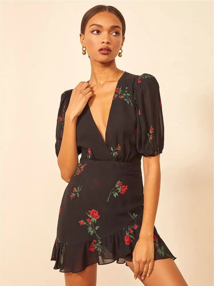 Floral French Retro Dress - Casual Chiffon Summer Dress