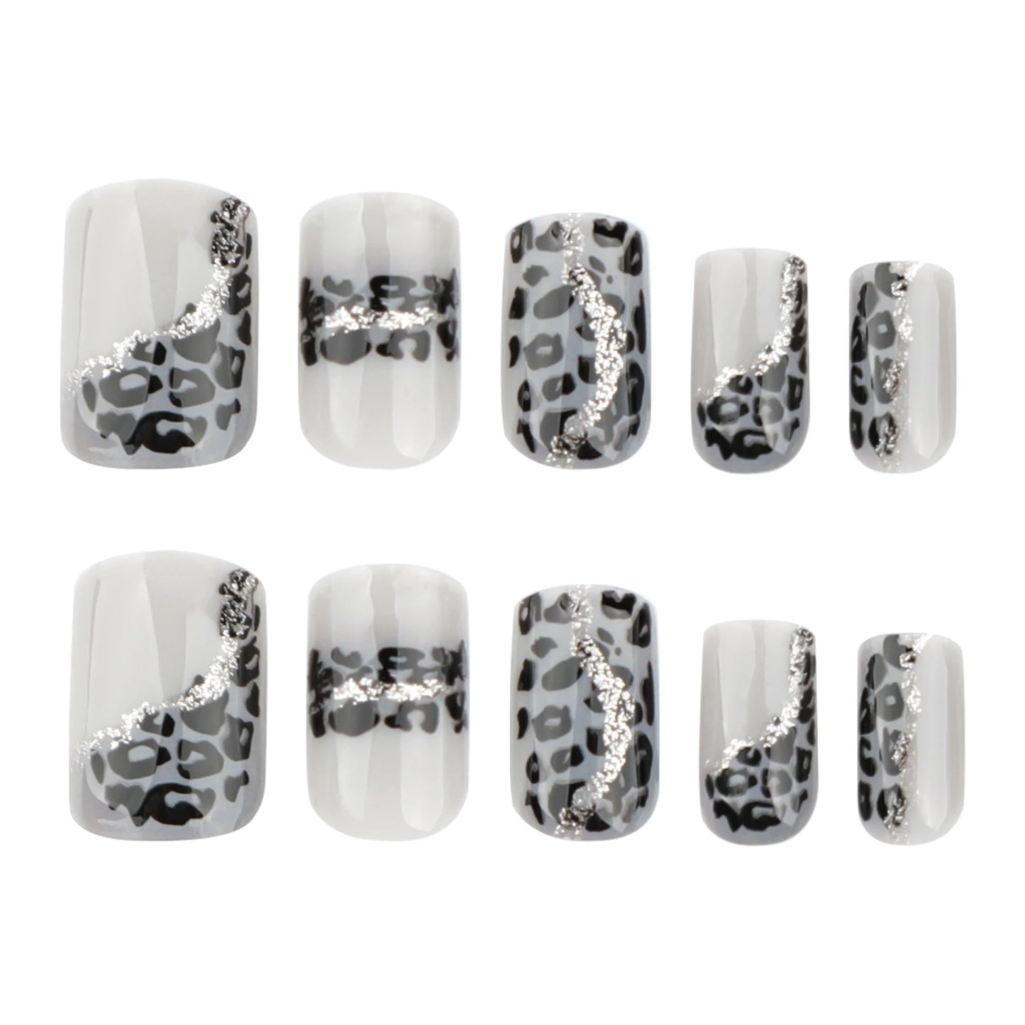 Gray Leopard Print Press-On Nails - Short Square Acrylic (24 Pieces)