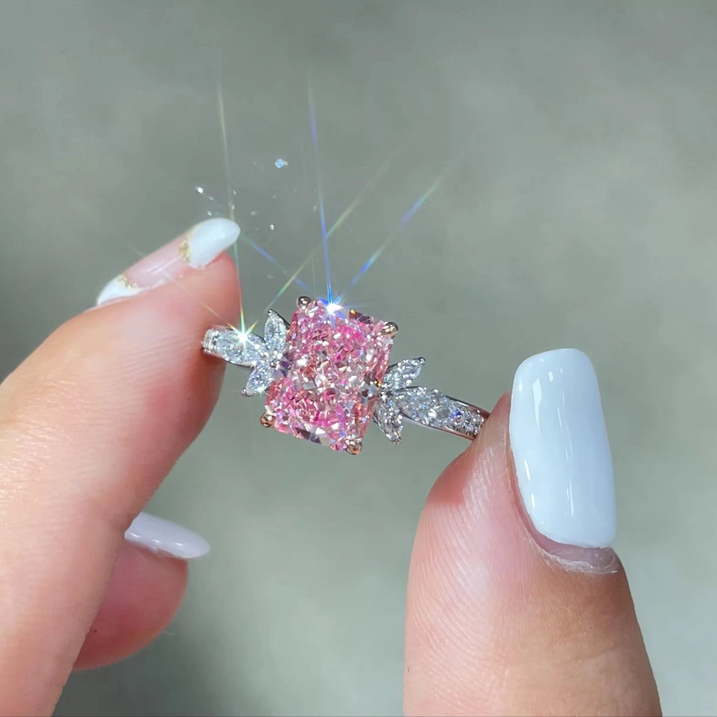 Lab-Grown Pink Diamond Ring - 2.4ct Radiant Cut VS2 IGI Certified