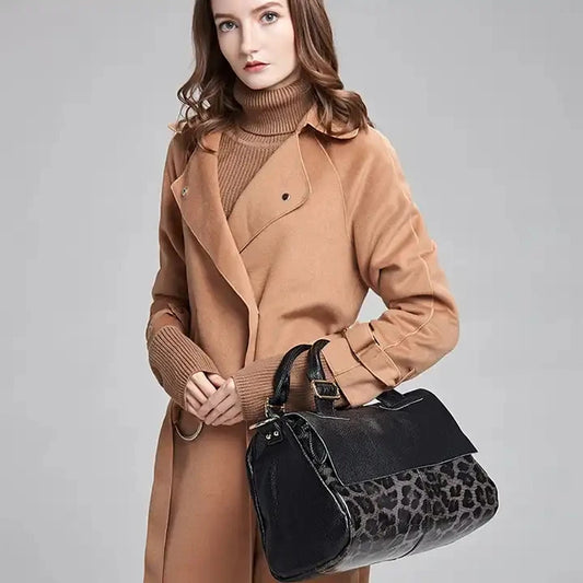 Large Leopard Print Capacity Soft Leather Shoulder Crossbody Tote