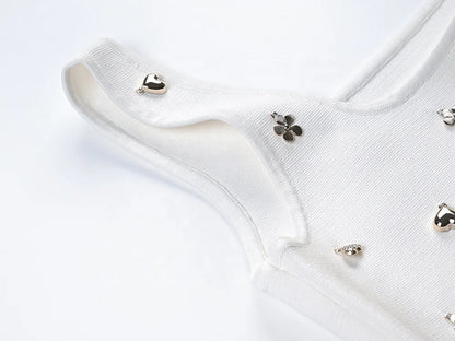 Two Piece Embellished Vest & Lotus Leaf Mini Skirt Set