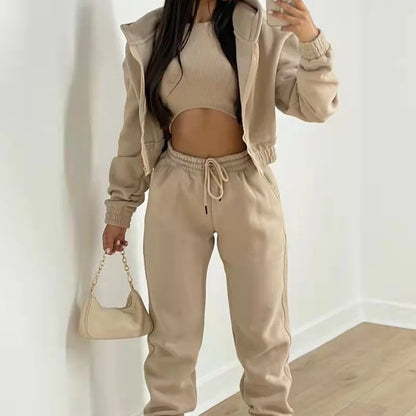 3-Piece Athleisure Set - Hooded Sweater, Tank Top & Sweatpants
