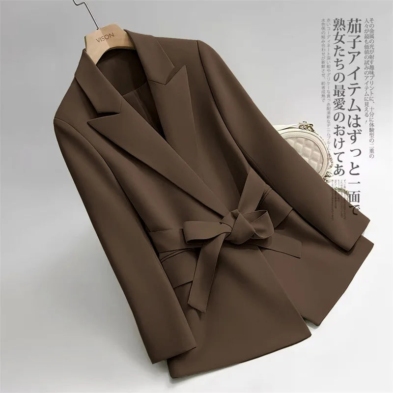 Lace-Up Belt Blazer - Korean Style Slim Fit Suit Jacket