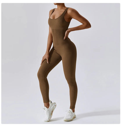 Seamless Yoga Jumpsuit Backless Workout Romper