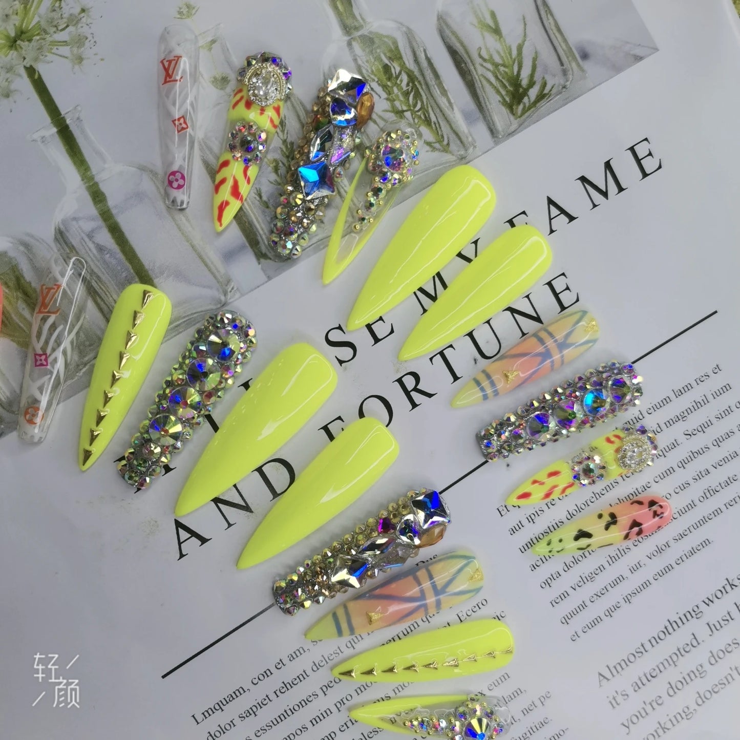 Luxury Rhinestone Press-On Nails - Designer Brand Style Acrylic (24 Pieces)