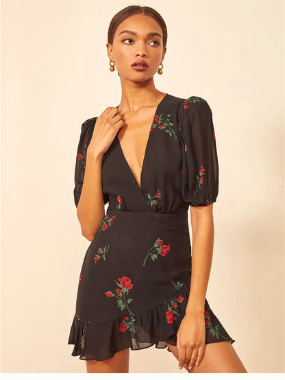 Floral French Retro Dress - Casual Chiffon Summer Dress