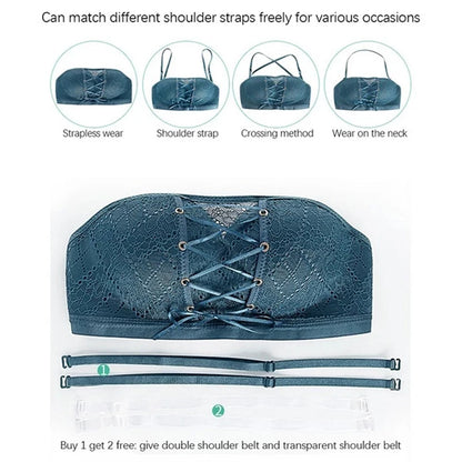 Seamless Push-Up Bra - Wire-Free Strapless Lace Bralette