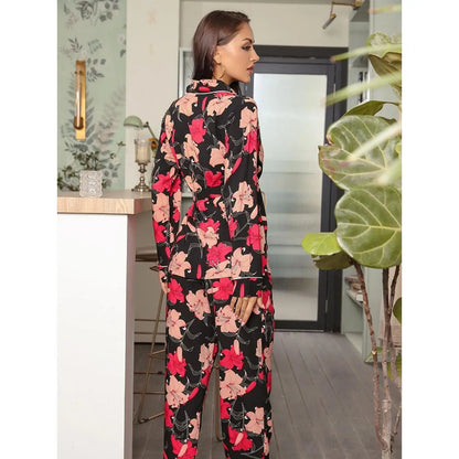 Floral Winter Pajama Set with Robe - Warm 3-Piece Sleepwear
