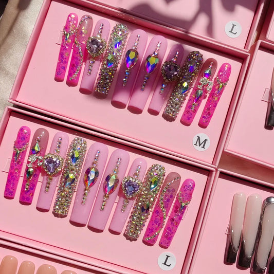 Pink Luxury Press-On Nails - Middle Oval French White ABS Acrylic Artificial Nails