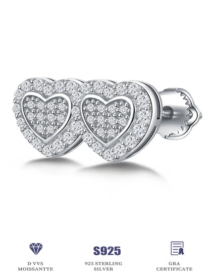 Heart-Shaped Moissanite Stud Earrings - Hip Hop Diamond Earrings