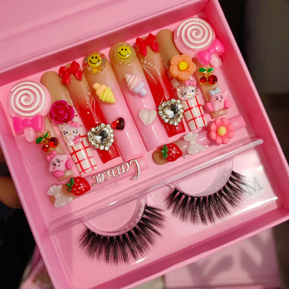 Pink Luxury Press-On Nails - Middle Oval French White ABS Acrylic Artificial Nails