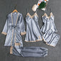 Luxury Golden Lace Satin Pajama 5-Piece Summer Sleepwear