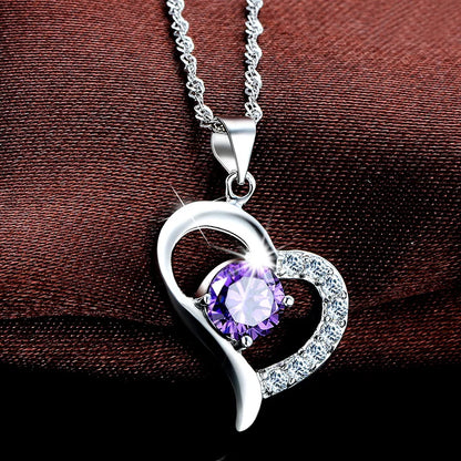925 Sterling Silver Heart Pendant Necklace with Cubic Zirconia