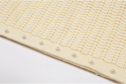 Two Piece Knit Beaded Set - Short Sleeve Top & Skirt