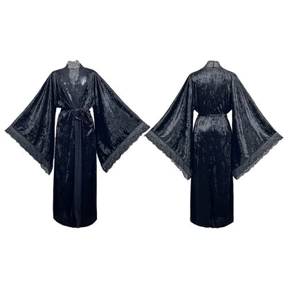 Velvet Bridal Robe - Long Sleeve Soft Bathrobe with Belt