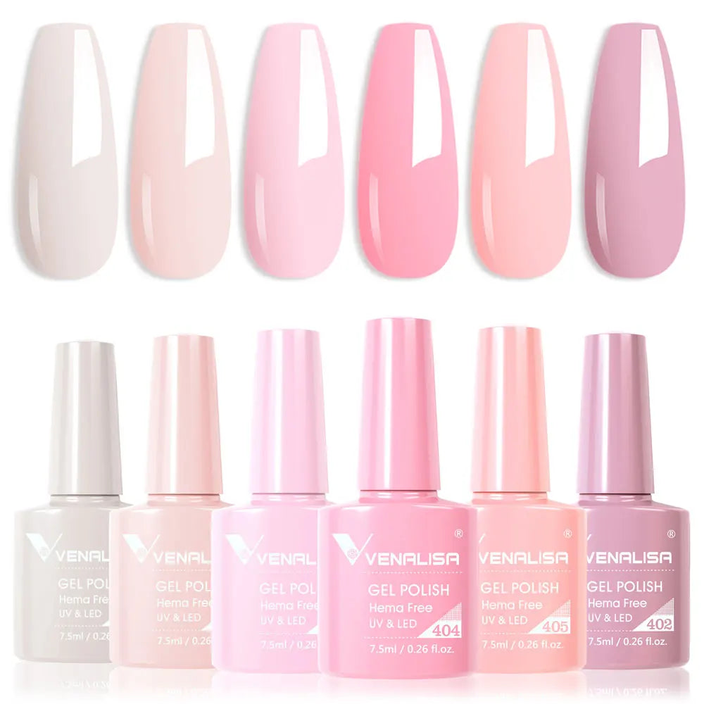 Venalisa Gel Nail Polish 6-Piece Kit - Red & Nude French Manicure Starter Set