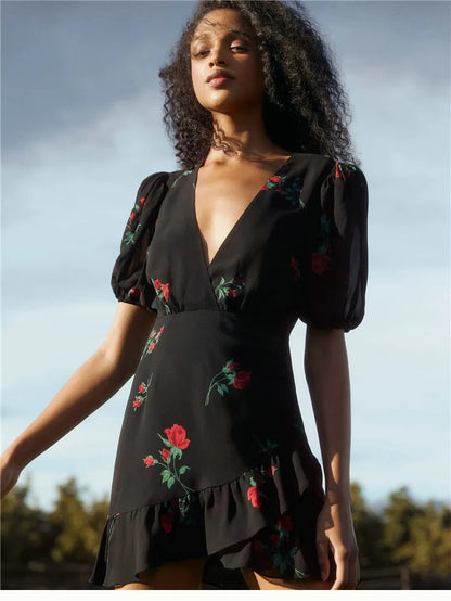 Floral French Retro Dress - Casual Chiffon Summer Dress