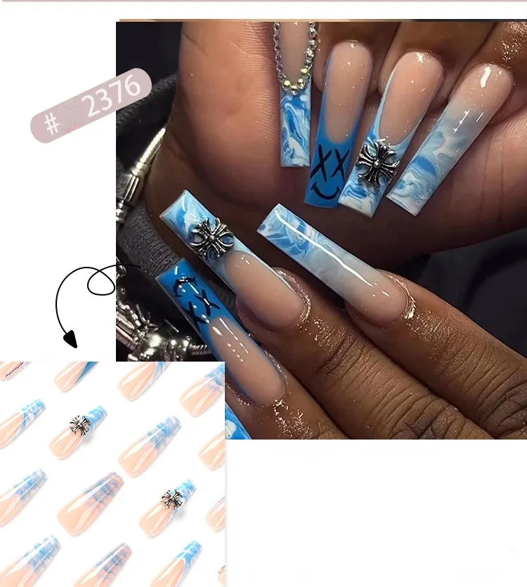 French Style Press-On Nails - 24 Piece Acrylic Artificial Nail Set