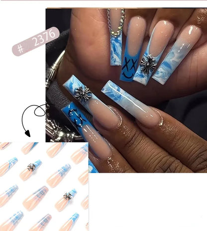 French Style Press-On Nails - 24 Piece Acrylic Artificial Nail Set