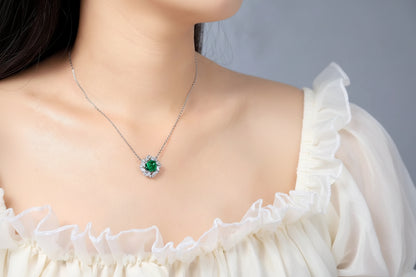 Vintage Flower Necklace - Sterling 925 Silver Lab Grown Gemstone Pendant