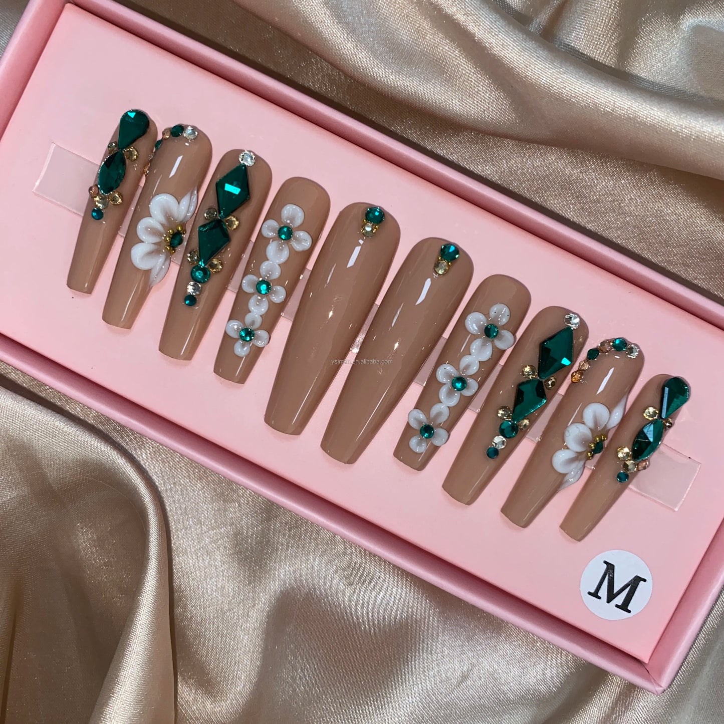 Long Square Glitter Rhinestone Press On Acrylic Nails