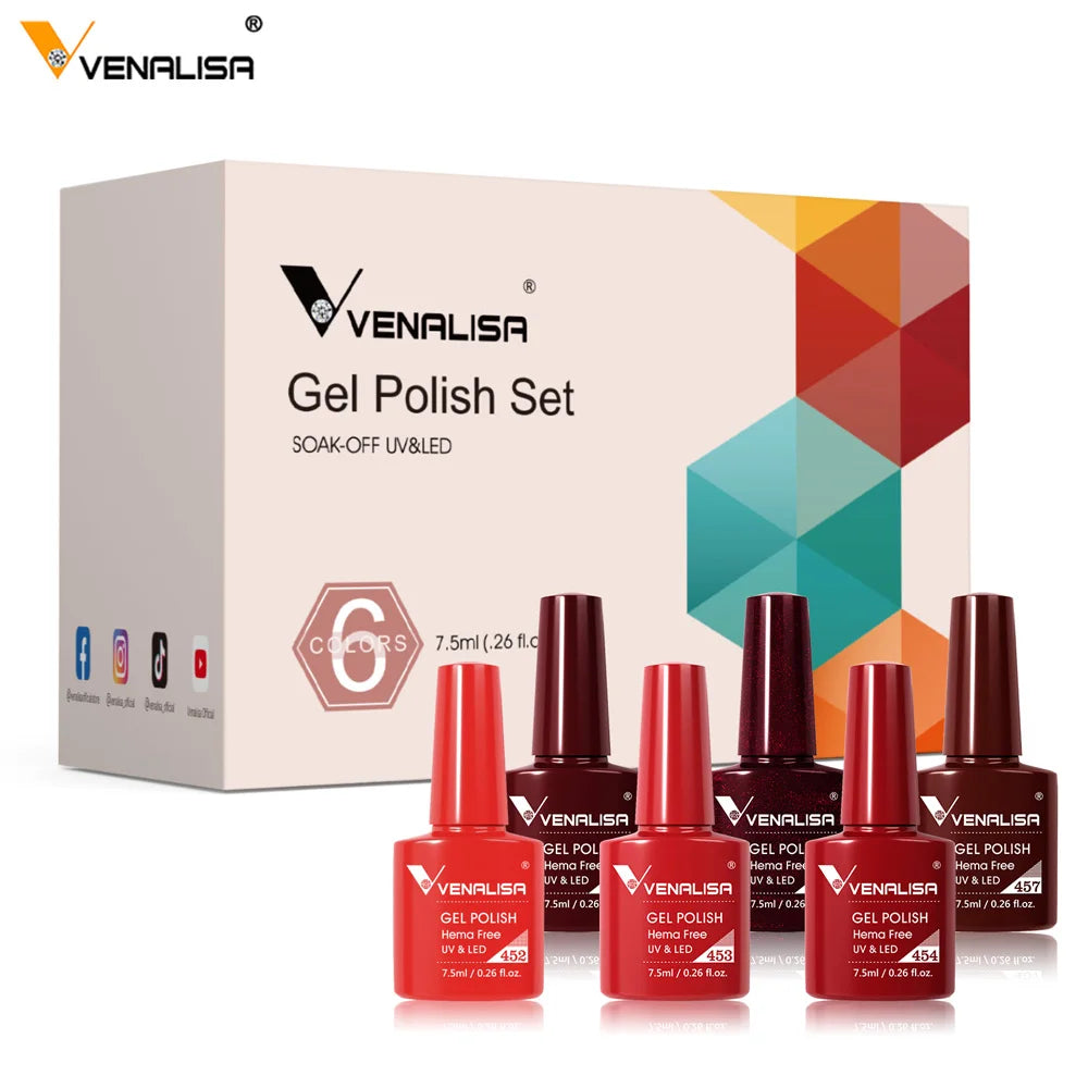 Venalisa Gel Nail Polish 6-Piece Kit - Red & Nude French Manicure Starter Set