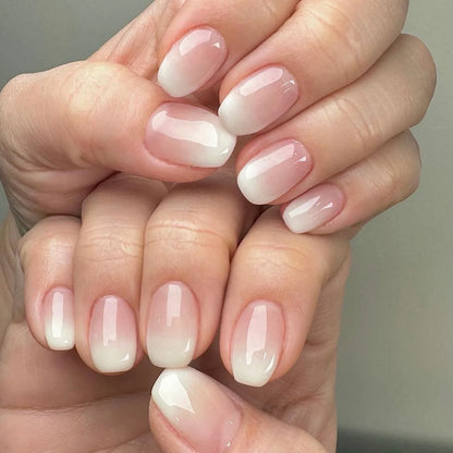 Nude Pink Gradient Press-On Nails - Short Almond Acrylic (24 Pieces)