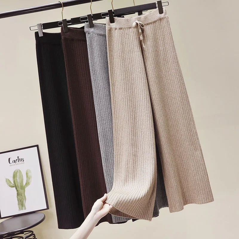 High Waist Loose Casual Knitted Straight Pants - Korean Style