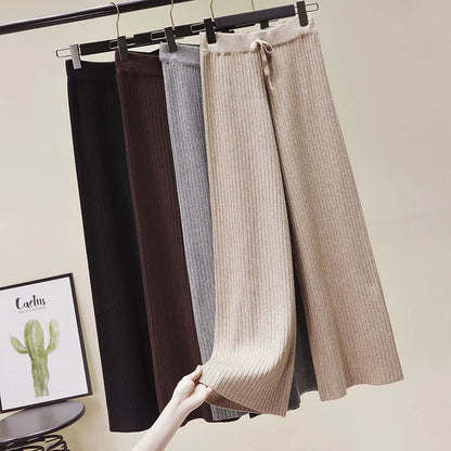 High Waist Loose Casual Knitted Straight Pants - Korean Style