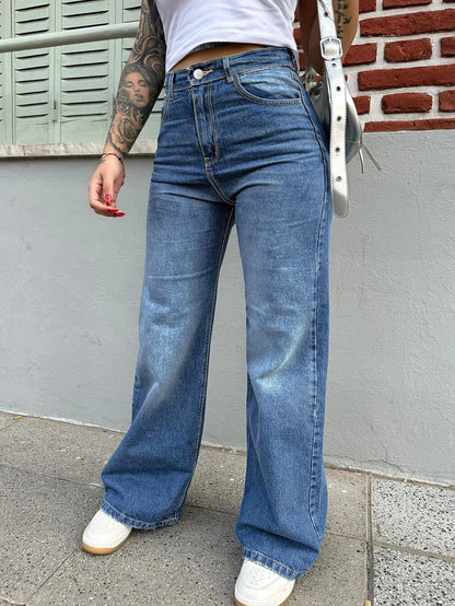 High-Waist Wide Vintage Straight Fit Jeans