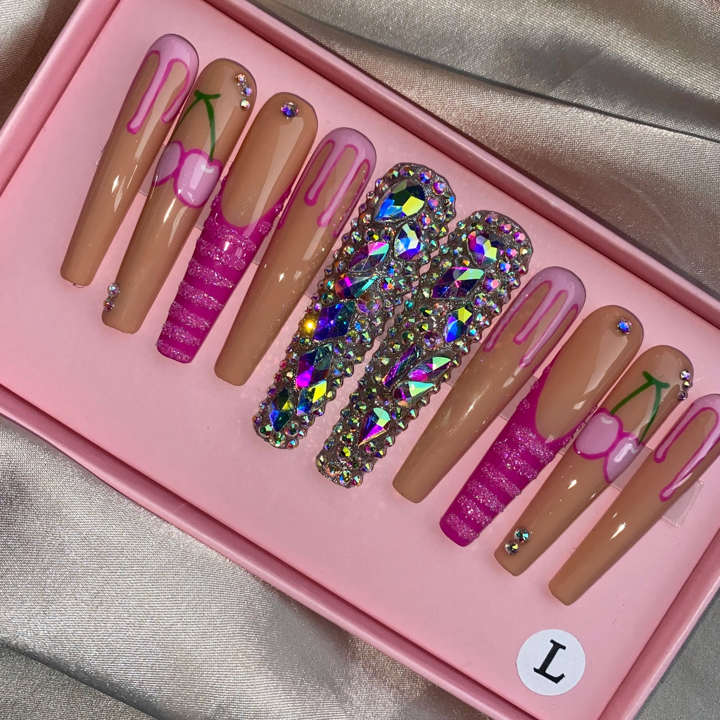 Long Square Glitter Rhinestone Press On Acrylic Nails