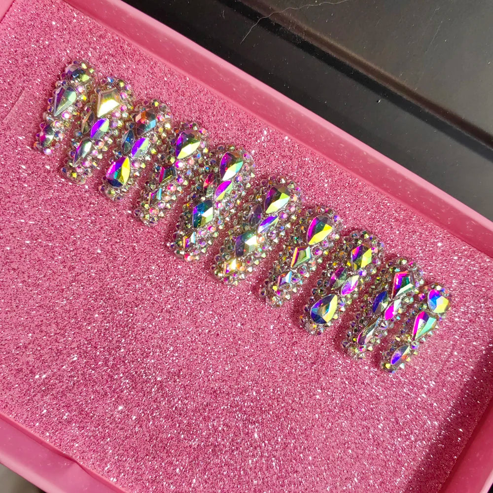 Pink Luxury Press-On Nails - Middle Oval French White ABS Acrylic Artificial Nails