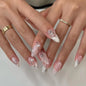 3D Bow French Press-On Nails - Silver Sparkling Diamond Pearl Acrylic Nails