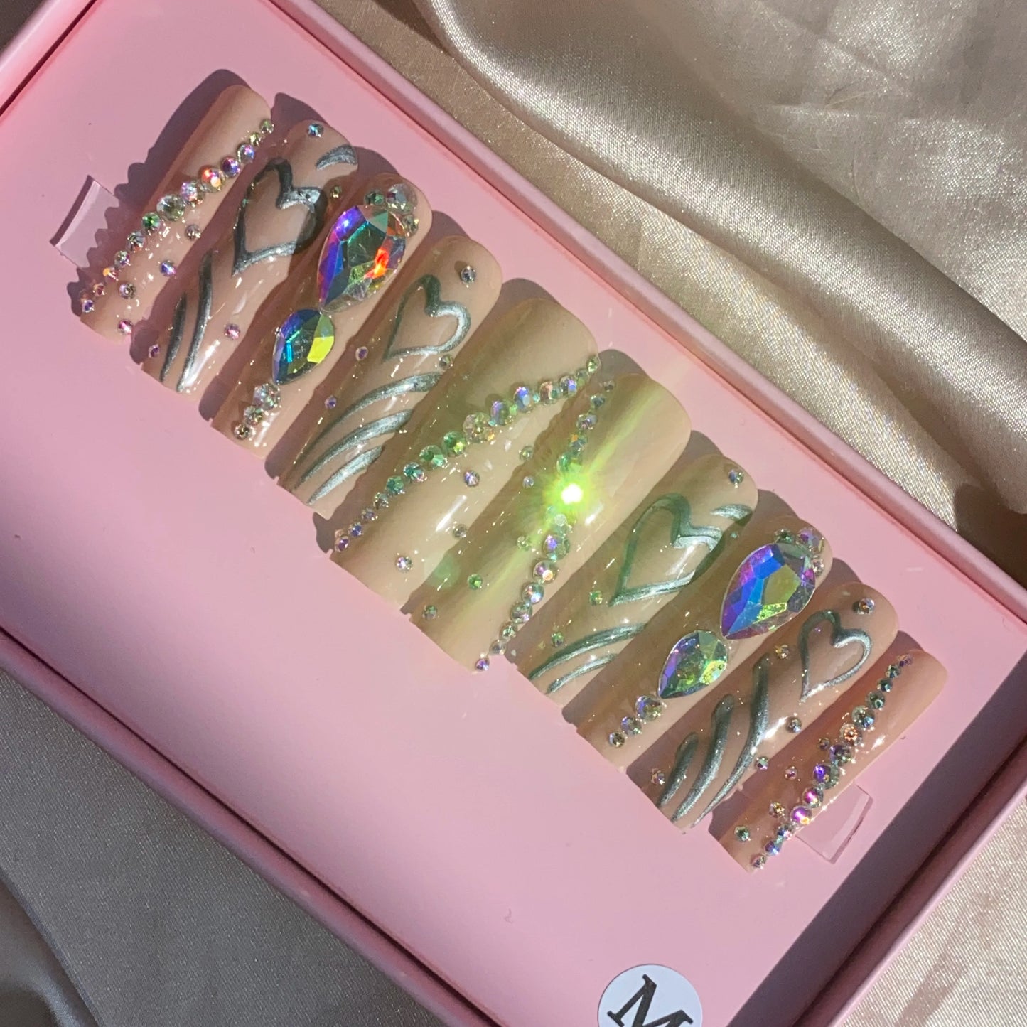 XL Glittery Rhinestone Press-On Nails - 50mm Long Full Cover Artificial Nails