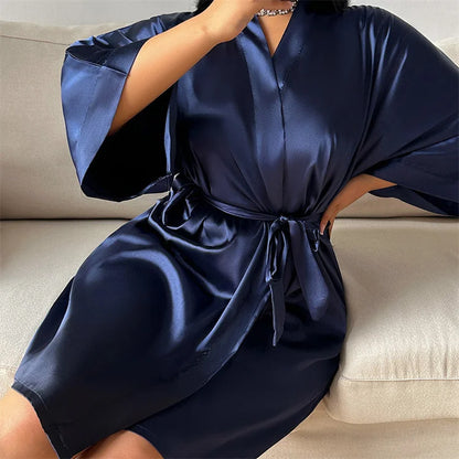 Luxury Ice Silk Bathrobe - Women's Lightweight Sleepwear Robe with Tie