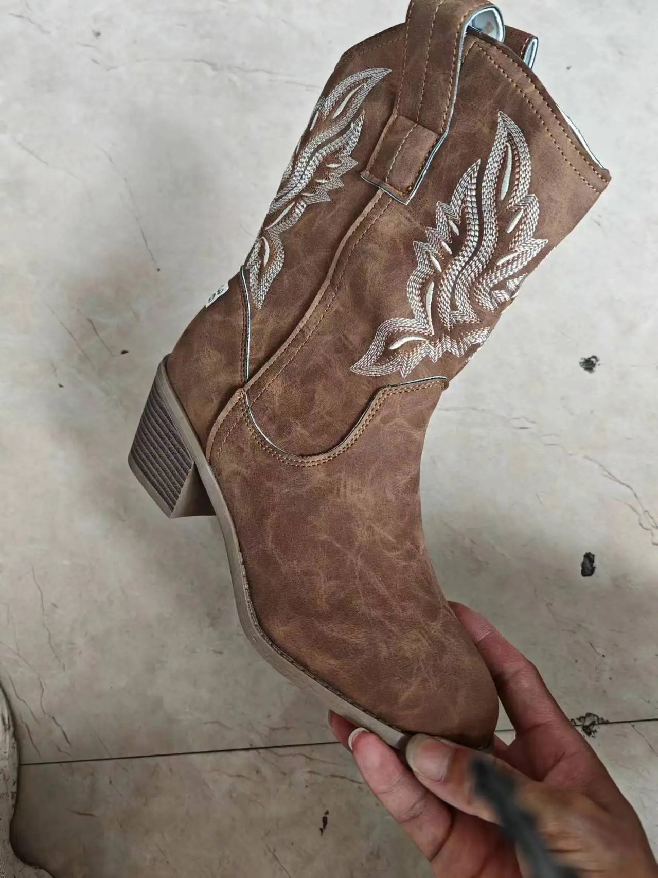 Retro Western Cowboy Genuine Leather Mid-Calf Riding Boots