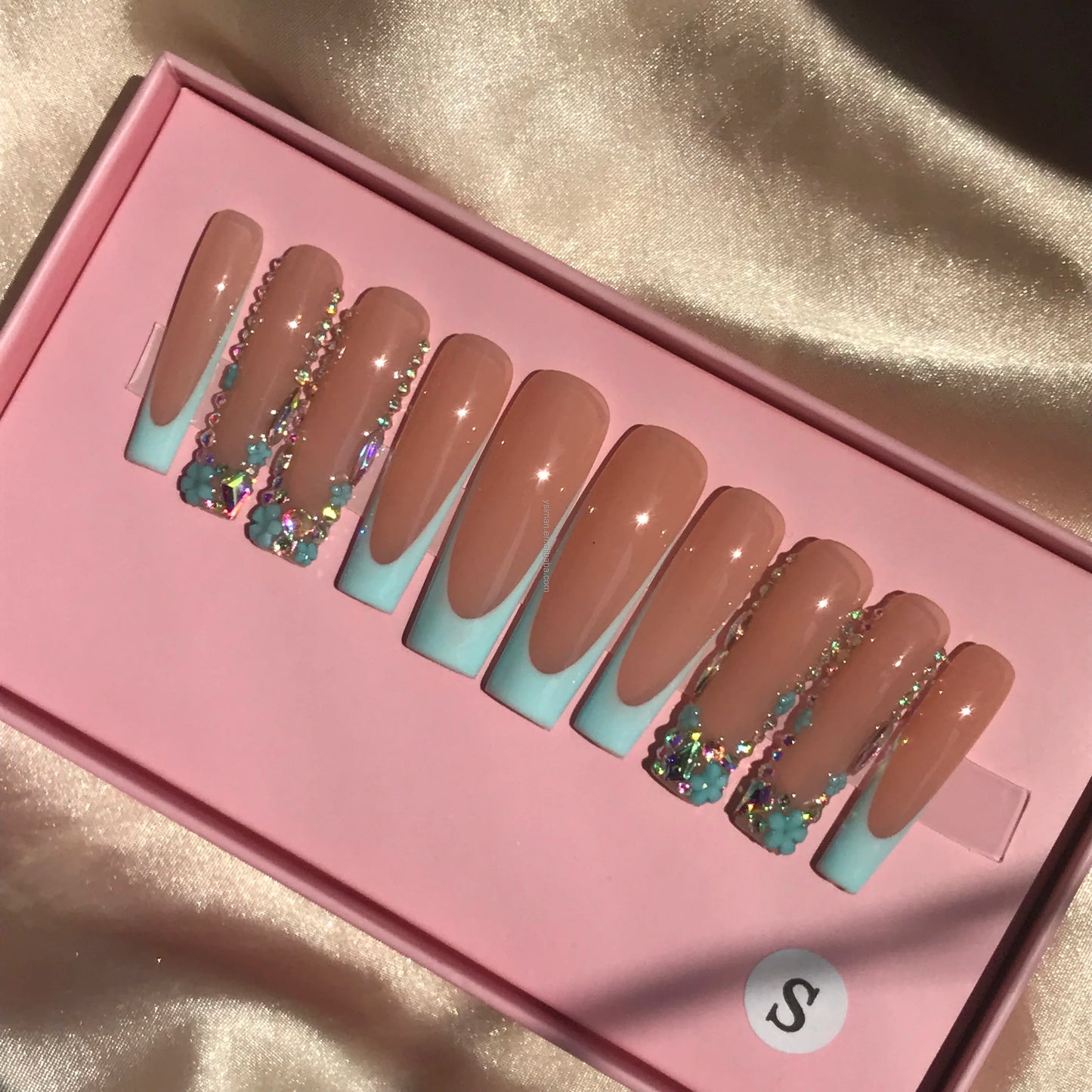 Long Square Glitter Rhinestone Press On Acrylic Nails