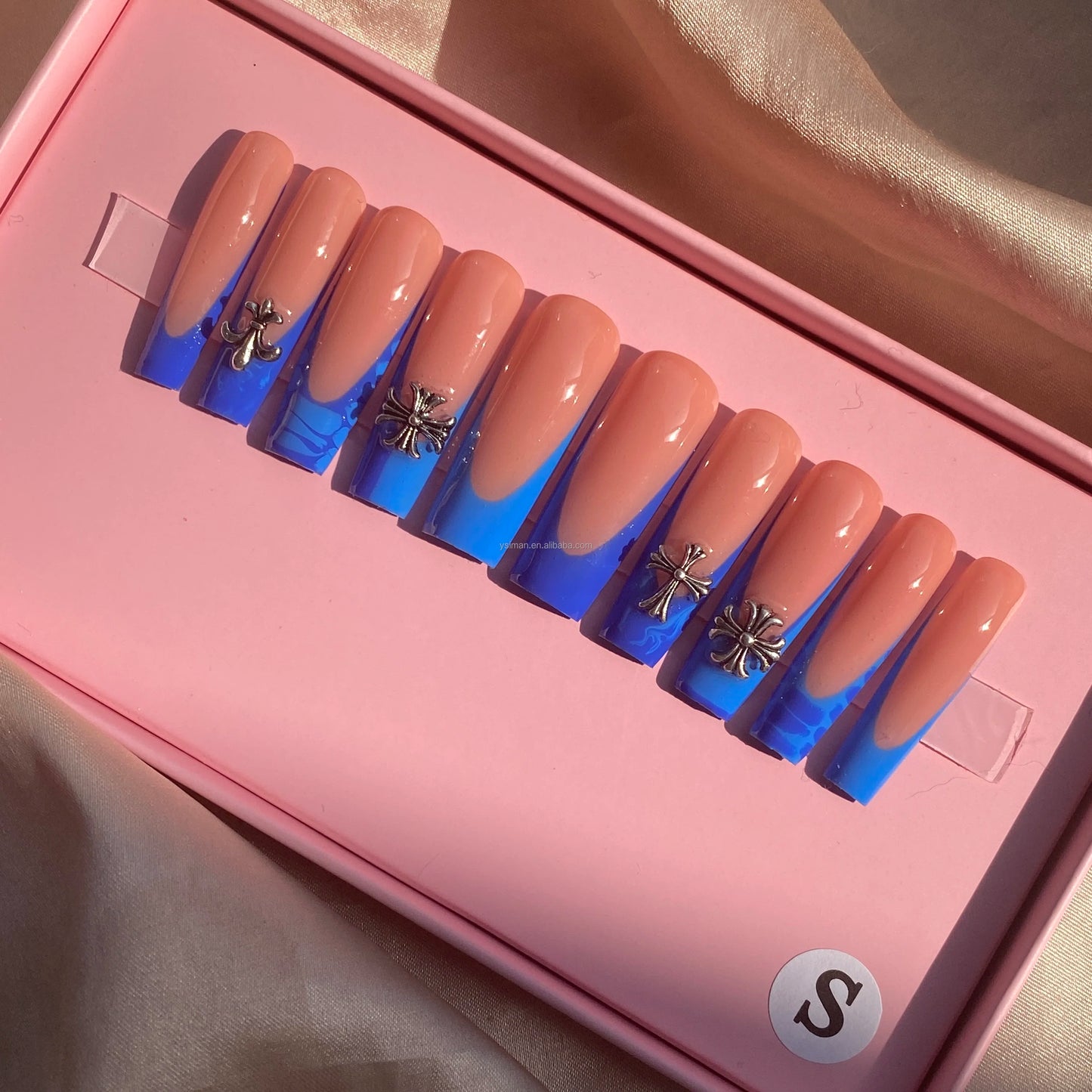 Long Square Glitter Rhinestone Press On Acrylic Nails