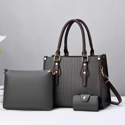 Luxury 3-Piece Handbag Set - Designer PU Leather Tote, Shoulder & Crossbody Bags