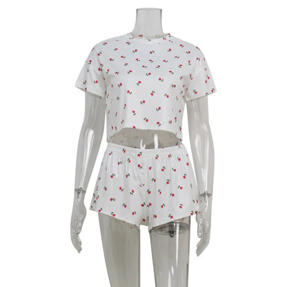 Floral Pajama Set - Short Sleeve T-Shirt & Shorts Sleepwear