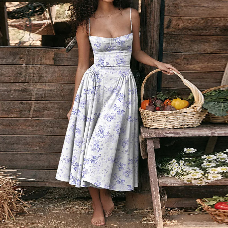 Elegant Retro Suspender A-Line Midi Dress