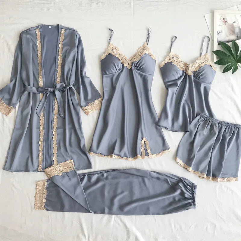 5-Piece Silk Lace Set - Luxury Sleepwear Collection