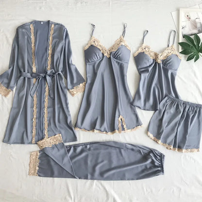 5-Piece Silk Lace Set - Luxury Sleepwear Collection