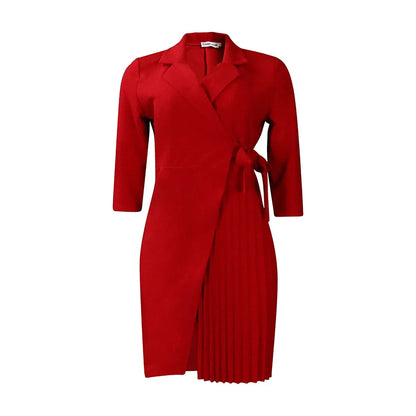 Pleated Suit Collar with Tie Waist Dress