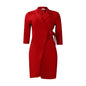 Pleated Suit Collar with Tie Waist Dress