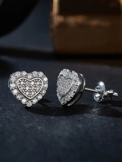 Heart-Shaped Moissanite Stud Earrings - Hip Hop Diamond Earrings