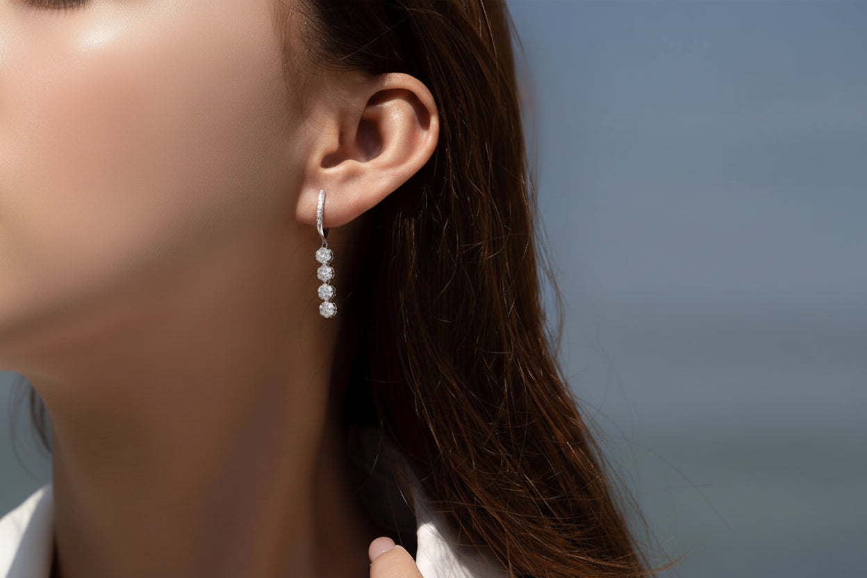 S925 Silver Jewelry Set - 4-Piece Diamond Flower Collection